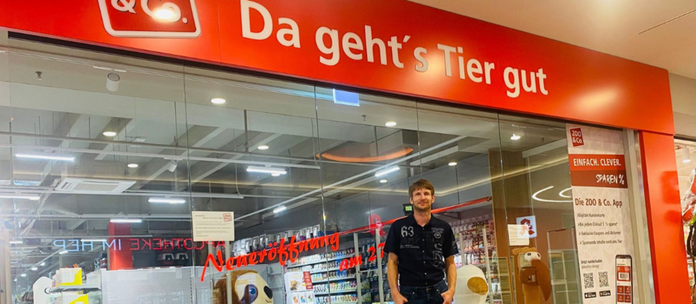Außenansicht des ZOO & Co.-Fachmarkts in Halle, eröffnet von Robert Daßler 